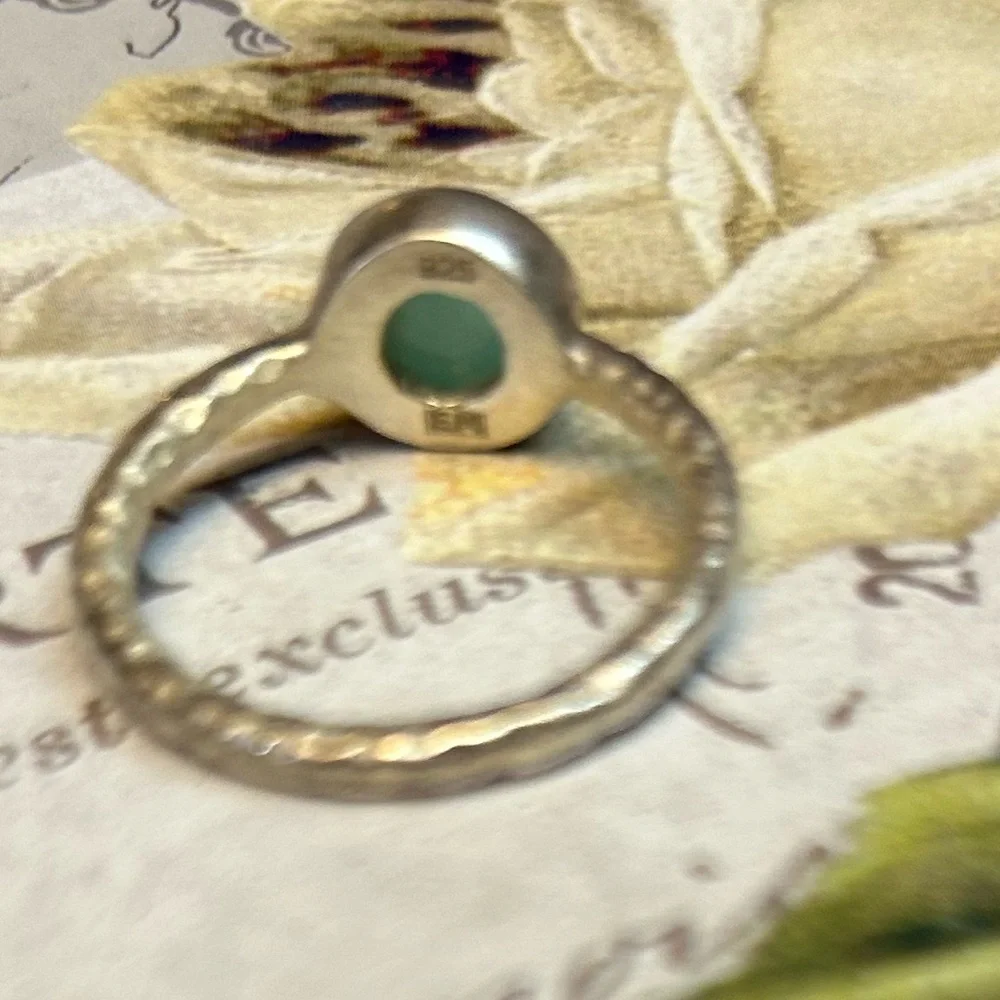 TWO Emily Rose Hammered silver AMAZONITE rings